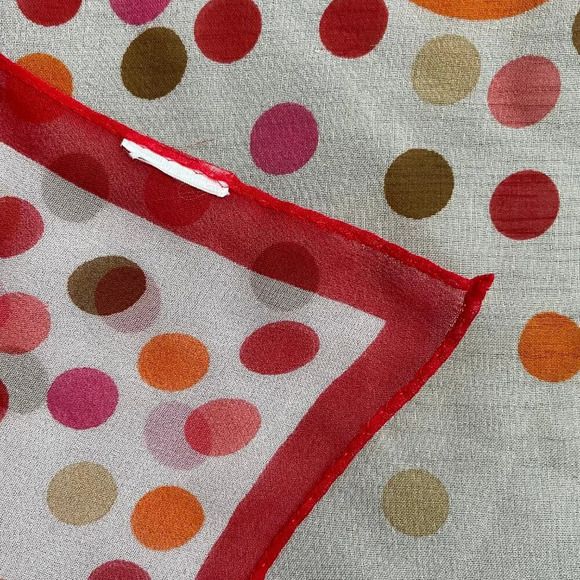 Vintage 20.5 X 20.5" Square Sheer Polka Dot Scarf Red Org Pk No Brand/Fabric tag - Picture 7 of 8